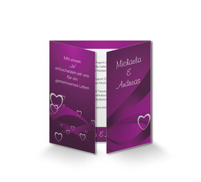 Hochzeitseinladungskarte 'Violettes Herz Altarfalz'